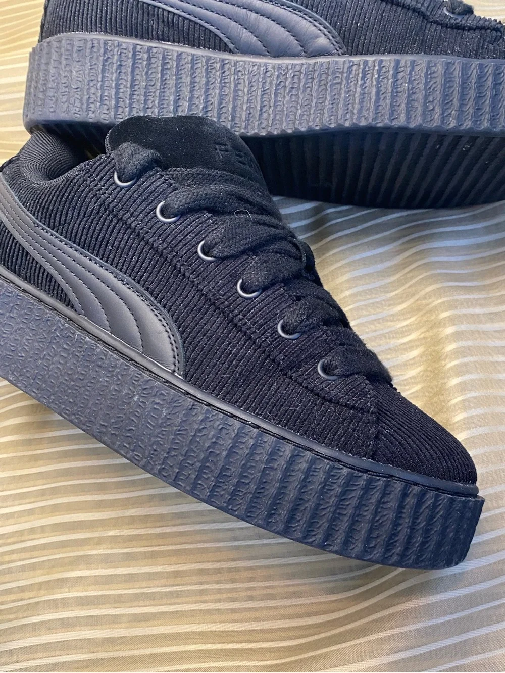 PUMA FENTY Black Corduroy Platform Lace-Up Sneakers, size 8.5